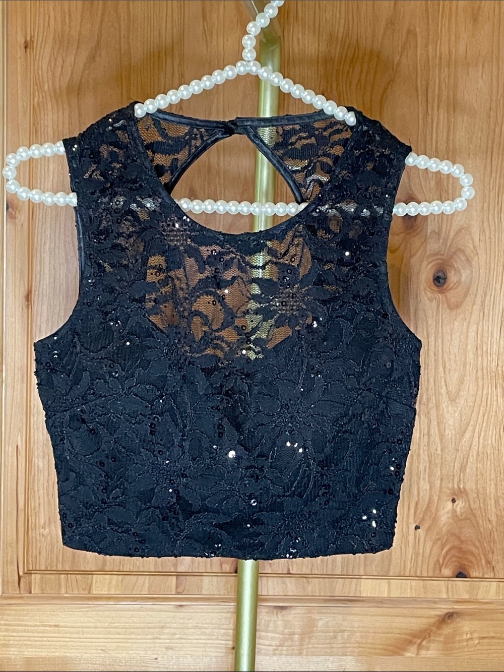 B Darlin Black Lace Sequin Crop Top Size S